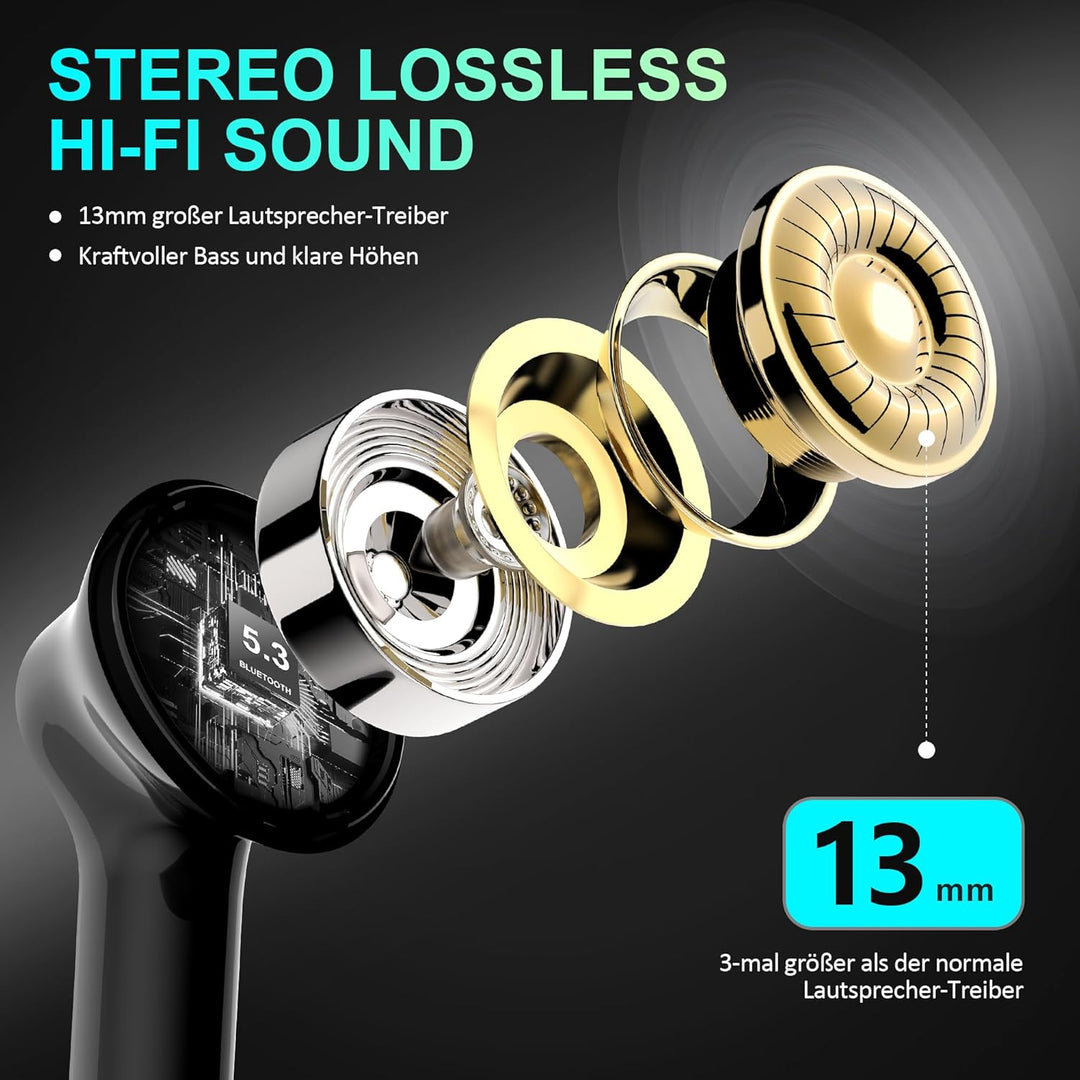 Bluetooth Kopfhörer Kabellos in Ear - Bluetooth 5.3 Hi-Fi Stereo Deep Bass Kabellose Kopfhoerer Nois