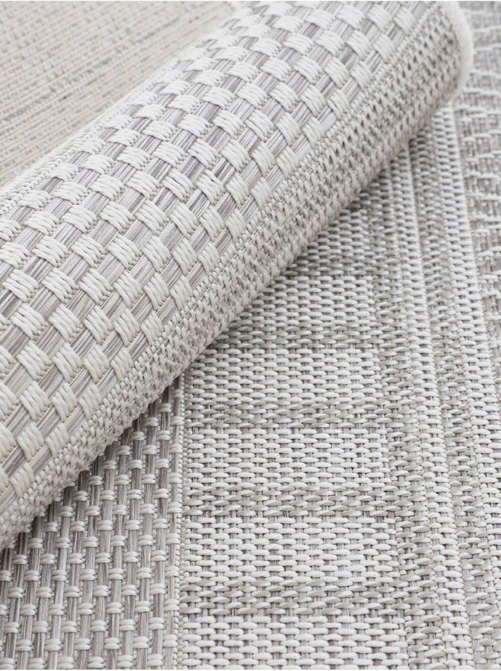 carpetfine In- und Outdoor Teppich Boho Rund Beige Flachgewebeteppich Ø 120 cm | Moderner Teppich We