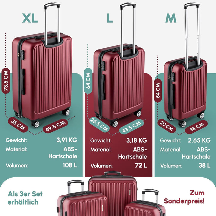 Easy Move ABS Hartschalenkoffer [ERGONOMISCH & SICHER] - Grosser Trolley Koffer mit 360° Rädern, Zah