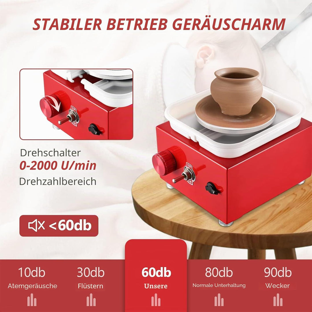 Töpferscheibe,Töpferscheibe Elektrisch mit 6.5/10 cm Grossen Platten Formwerkzeugen,Mini Pottery Whe