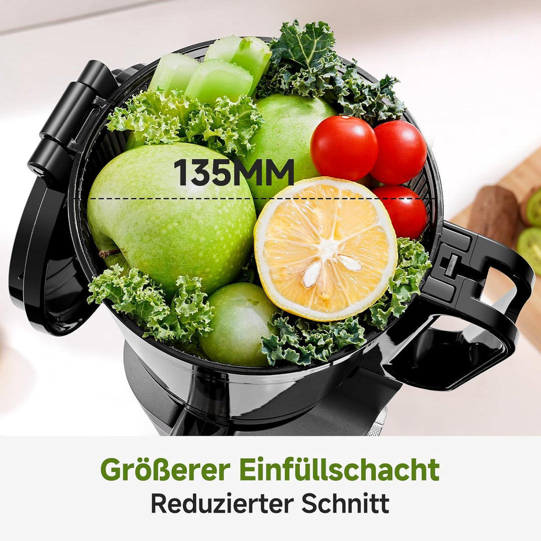 AMZCHEF Entsafter Slow Juicer Kaltpresse für ganze Früchte, XXL 138mm Öffnung, BPA-frei mit Rezeptbu
