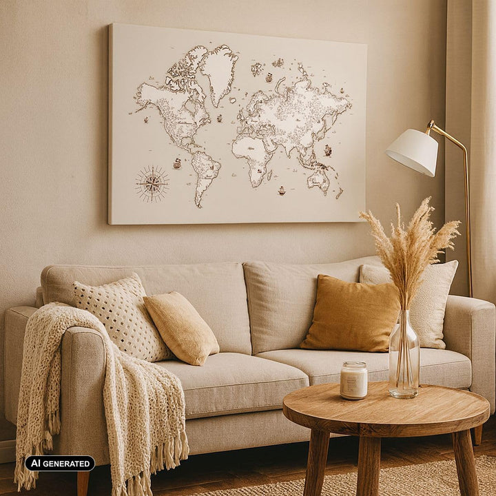 Bilder auf Leinwand 100x70cm Leinwandbild Karte Welt Klassiker Kontinente Gross Wanddeko Bild Schlaf