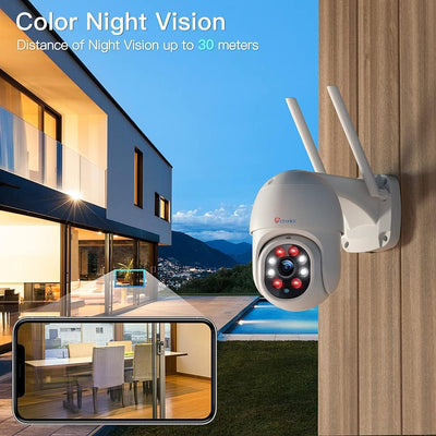 Ctronics PTZ Überwachungskamera Aussen, 1080P Kabellose IP WLAN Digitaler Zoom Outdoor Dome Kamera m