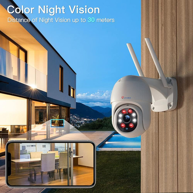 Ctronics PTZ Überwachungskamera Aussen, 1080P Kabellose IP WLAN Digitaler Zoom Outdoor Dome Kamera m