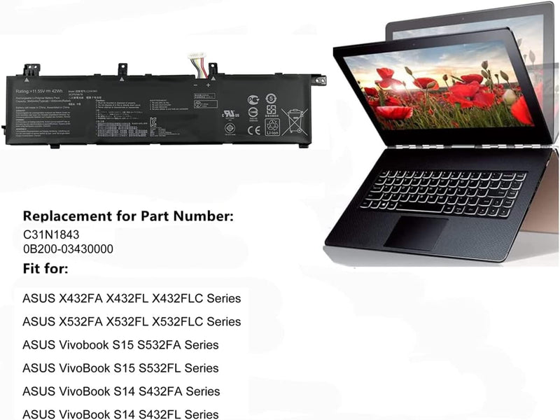 AKKEE C31N1843 Laptop Akku für ASUS VivoBook S14 S432FA S432FL S15 S532FA S532FL X432FA X432FL X432F