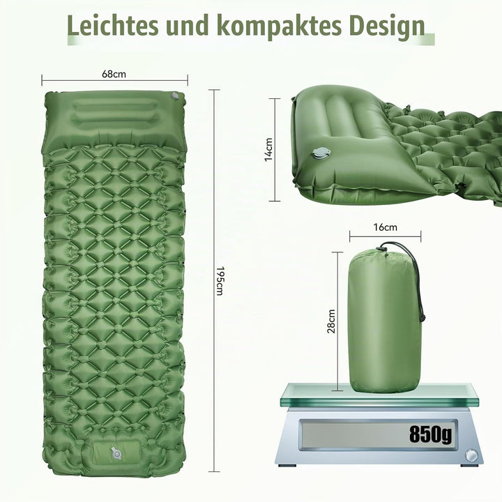 Isomatte Camping, Luftmatratze Ultraleicht mit Fusspresspumpe&amp; Kissen, Aufblasbare Verbindbar Matrat