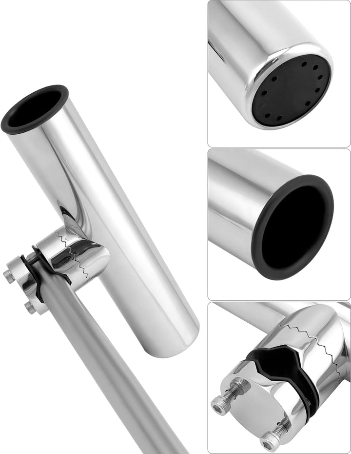 QWORK® 2 Stück Angelrutenhalter 360° Drehbar - Edelstahl 304 - Klemmung auf 19~25 mm Schienen - für