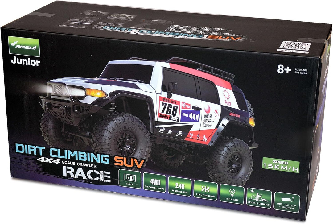 Amewi 22592 Dirt Climbing SUV Race Crawler 4WD 1:10 RTR weiss/rot, inkl. Fernsteuerung, Akku, Ladeka