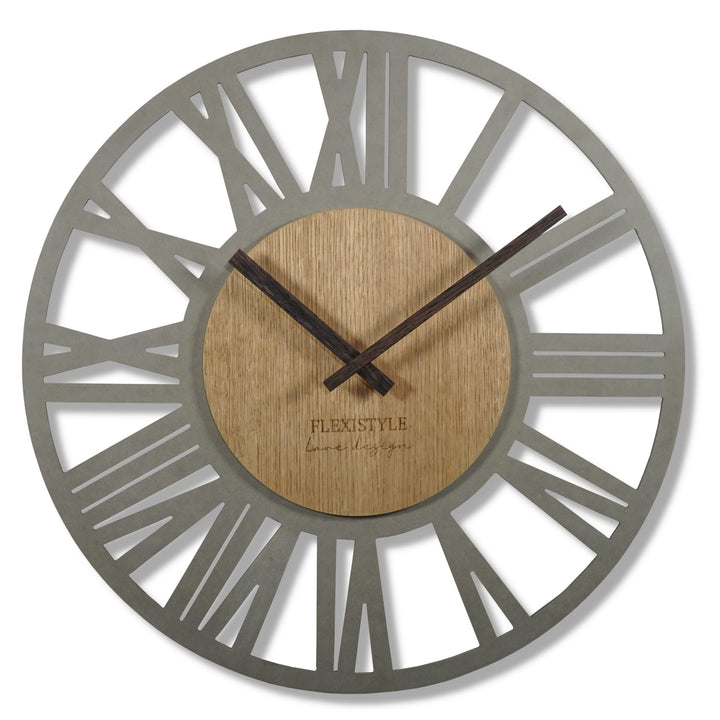 FLEXISTYLE Wanduhr gross Adulto 50cm Durchmesser LOFT Retro aus Holz Eiche ohne tickgeräusche Wohnzi