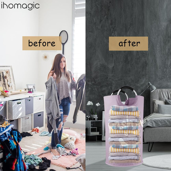 IHOMAGIC 115L Faltbare Wäschekörbe Wäschebehälter mit Aluminiumgriffen, Grosse Wäschesammler, Reise