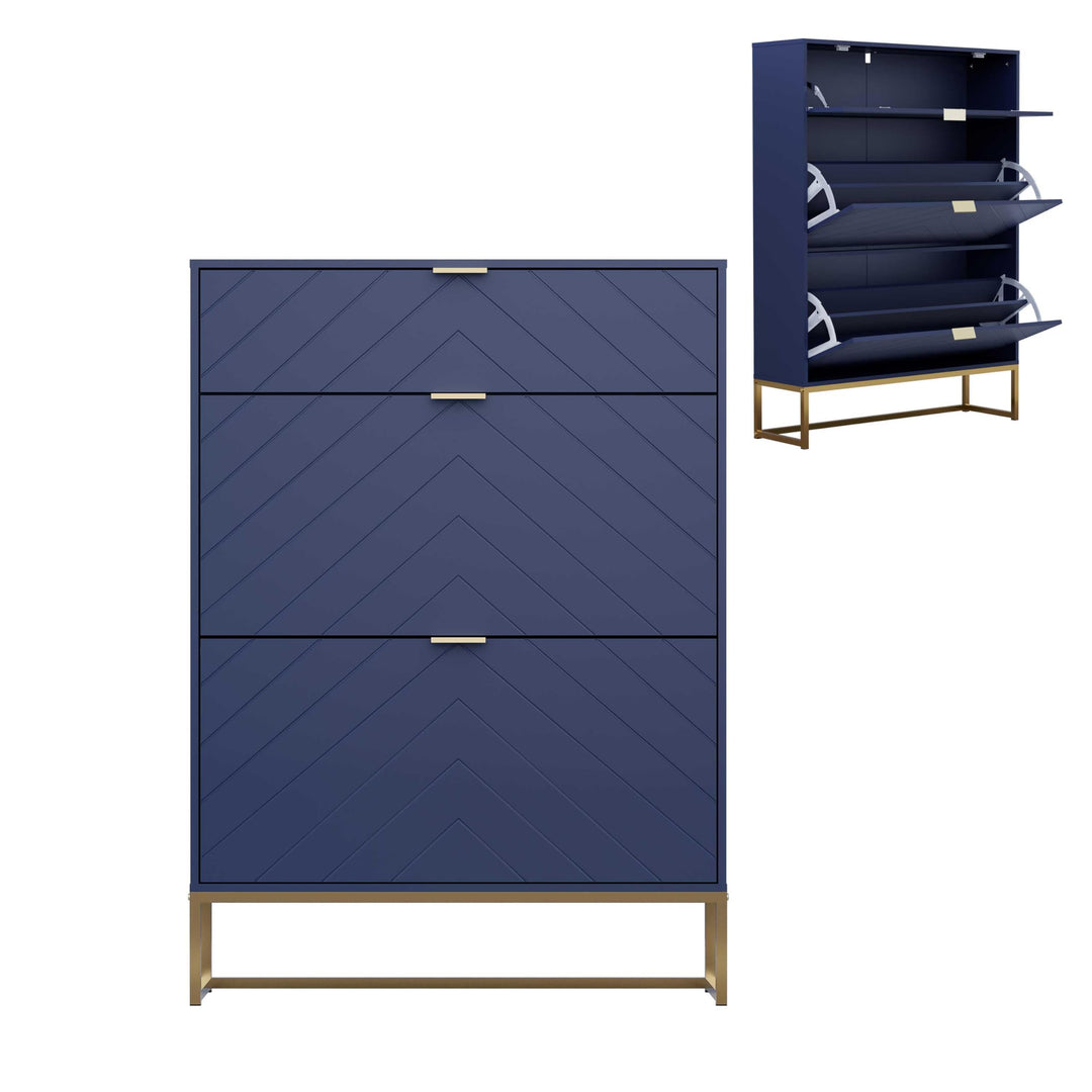 UEV Schuhschrank mit 3 Klappen schmal, 80x24x122cm Schuhkipper (Blau) | Schuhablage Platzsparend mit