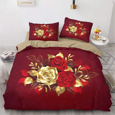 Luowei Bettwäsche Rote Rosen Bettbezug 135x200cm 4 Teilig Romantische Rosen-Blume Bedruckte Microfas