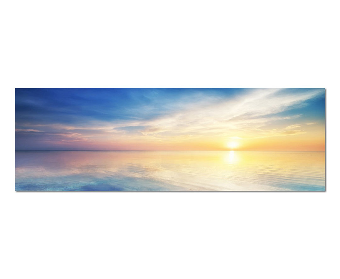 Paul Sinus Art Panoramabild auf Leinwand und Keilrahmen 150x50cm Meer Horizont Himmel Wolken Sonne