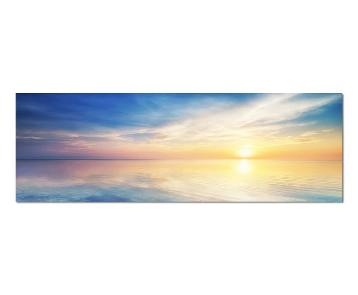 Paul Sinus Art Panoramabild auf Leinwand und Keilrahmen 150x50cm Meer Horizont Himmel Wolken Sonne