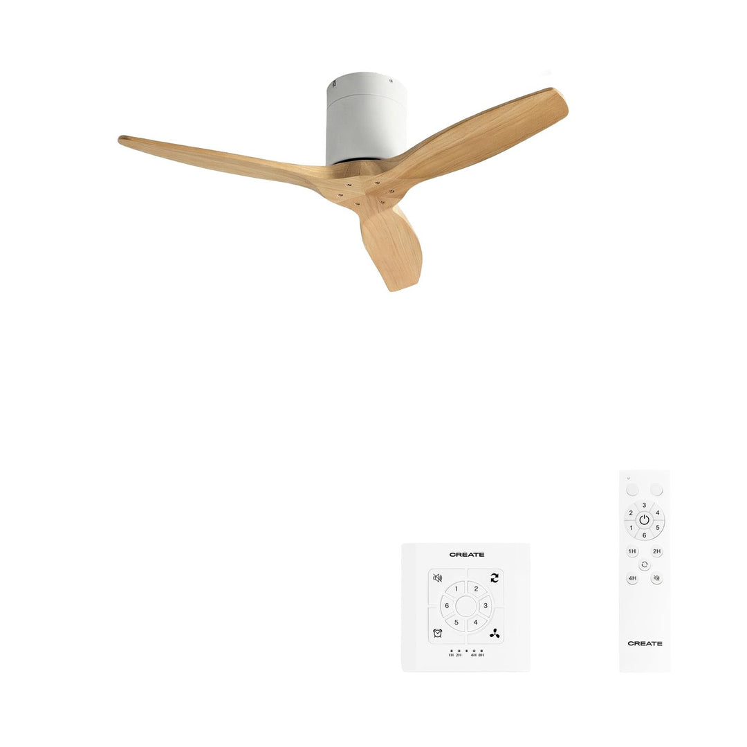 CREATE / WINDCALM S/Deckenventilator ABS Weiss Hellesholzflügel mit Fernbedienung und Wandschalter /