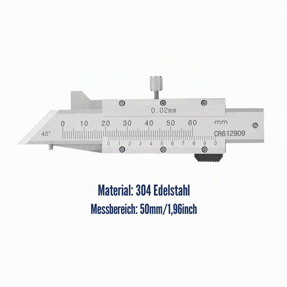 Fasenlehre, 0-50 mm Fasenmessschieber, Edelstahl Fasenlehre für die Mechanische Fertigung, Glasbearb