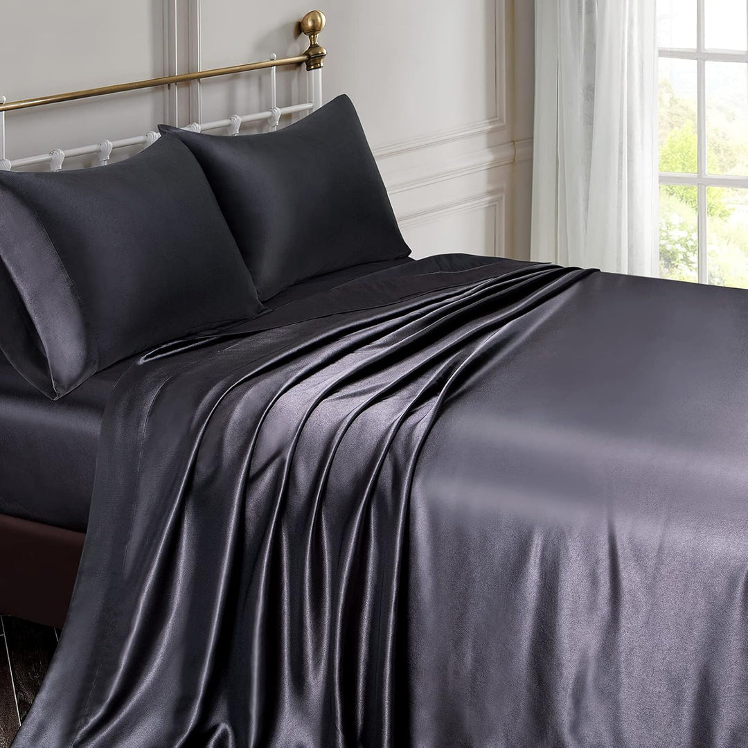 Vonty Satin-Bettlaken, Queen-Size-Grösse, seidig weiches Satin-Bettlaken-Set, 1 tiefes Spannbetttuch