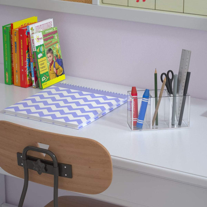 NIUBEE Stiftehalter aus Acryl, 3 Fächer, transparenter Stiftehalter für Arbeitsplatte, Schreibtisch,