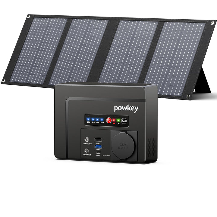 Powkey Tragbare Powerstation 26400mAh/97.68Wh mit Faltbares Solarpanel 40Watt,100W Solargenerator mi