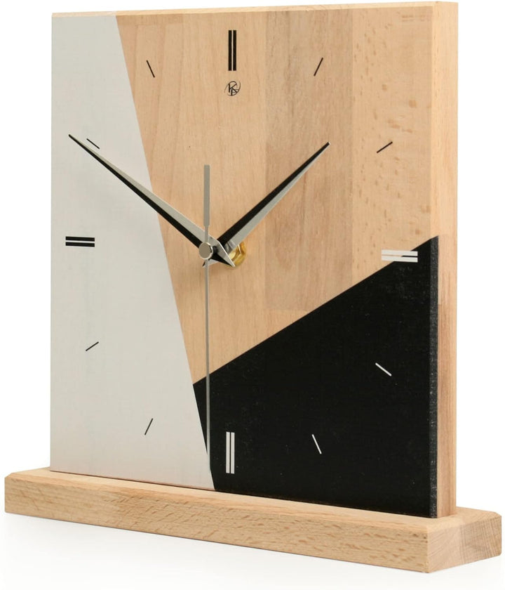 Kreative Feder Designer-STANDUHR „Triangle“ aus Massivholz – analoge TISCHUHR ohne Tickgeräusche (le