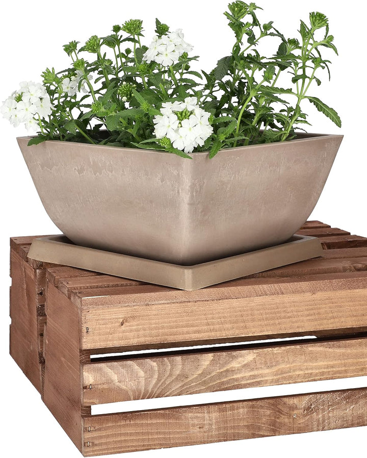 KOTARBAU® Blumentopf Pflanzgefäss aus recycelten Materialien 26x26x12,7cm mit Untersetzer 23x23x2cm