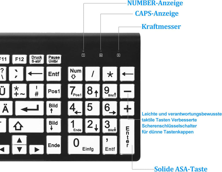 Kabellose 2,4-g-Tastatur und -Maus mit grossem Aufdruck in Originalgrösse mit übergrossem Aufdruck f