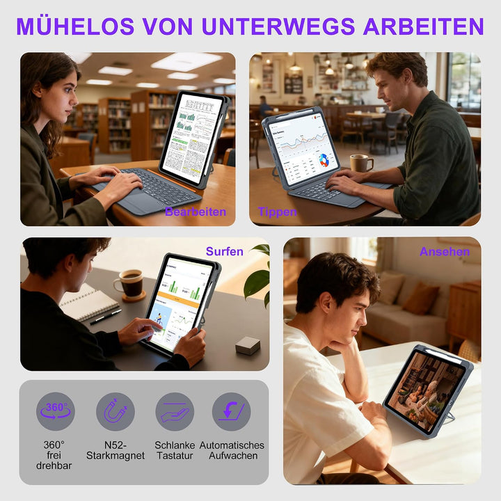 WIWU iPad Pro 13 Hülle mit Tastatur 360° Ständer Magnetisch Abnehmbare | Tastaturhülle 7 Farben Hint