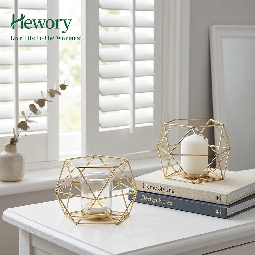 Hewory Teelichthalter Gold Geometrische Metall: 12er Set Teelichthalter Glas Windlicht Goldene Tisch