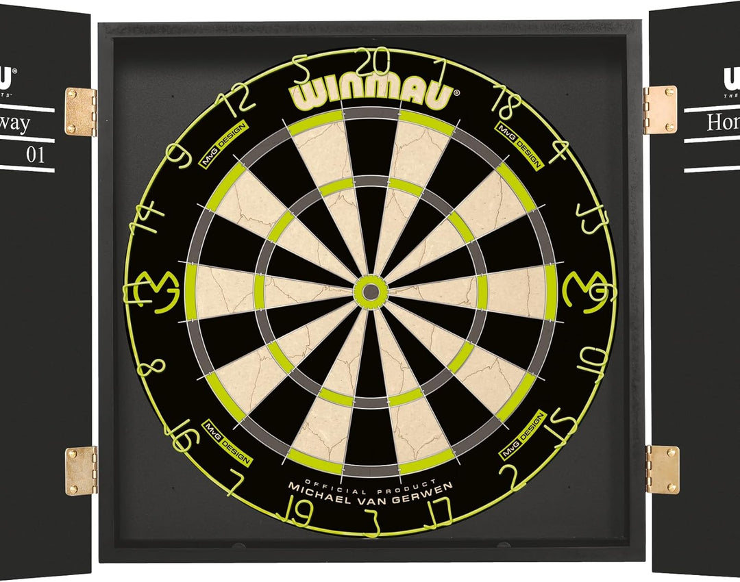 WINMAU Michael Van Gerwen MvG-Sets erhältlich mit Dartboards, Schränken, Umrandungen, Darts und Zube
