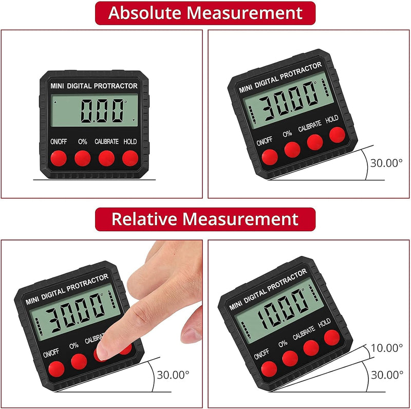 XUNTOP Digital Winkellineal 200mm Edelstahl + Digitaler LCD Level Box mit Magnetfuss 2 Messmodi Inne