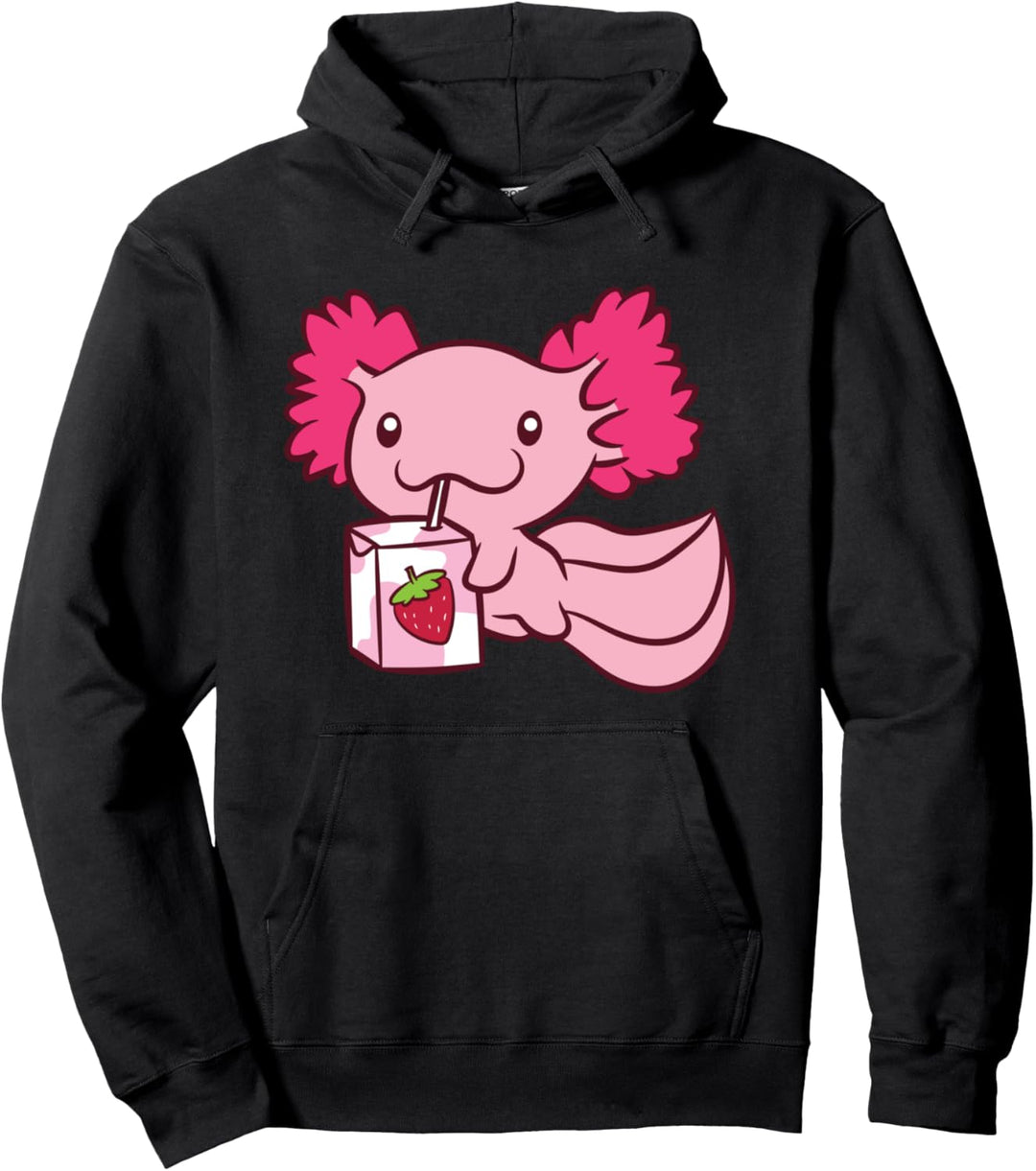 Axolotl Trinkende Erdbeermilch lustig Axolotl Pullover Hoodie