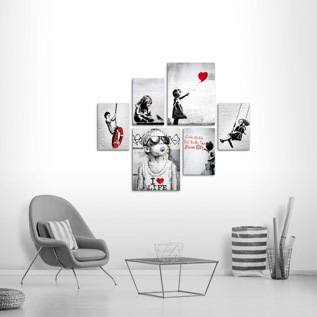 Novart Bilder Set - AUFHÄNGFERTIG - KEIN EXTRA RAHMEN BENÖTIGT - Banksy Collage Modern Street Art -