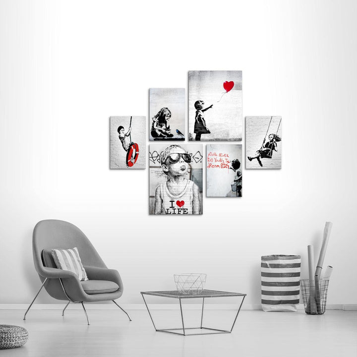 Novart Bilder Set - AUFHÄNGFERTIG - KEIN EXTRA RAHMEN BENÖTIGT - Banksy Collage Modern Street Art -