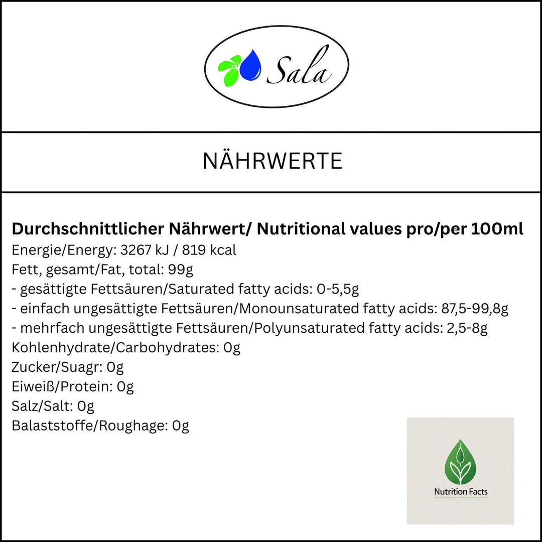 Sala Rizinusöl kaltgepresst BIO 1 L 1000 ml Glasflasche Rizinusöl kaltgepresst bio 1 l (1er Pack), R