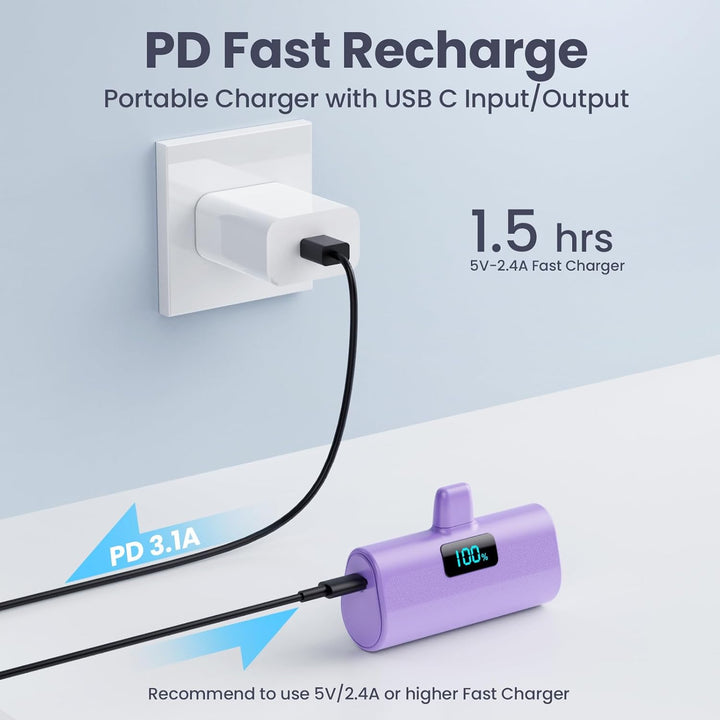 Mini Powerbank 5200mAh für iPhone, Klein Power Bank 20W PD 4.0A Schnellladefunktion Externer Akku, C