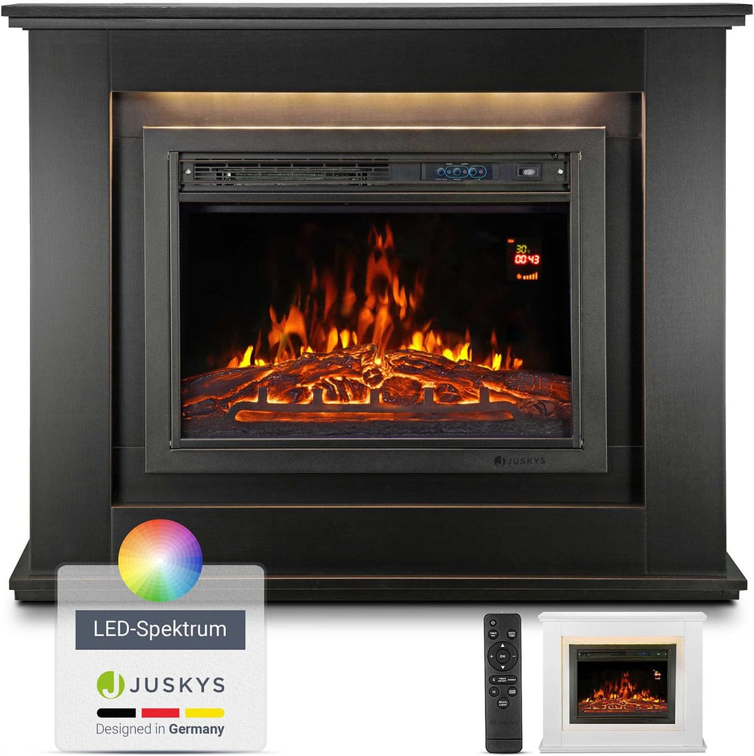 Juskys Elektrokamin 1000 / 2000 W mit Heizung, Kaminfeuer, Flammeneffekt, Fernbedienung, LED Beleuch
