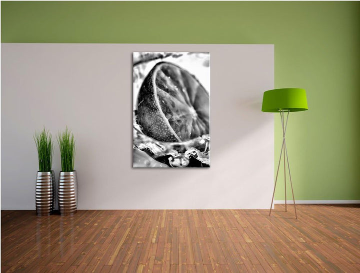 Pixxprint Limette fällt in Wasser als Leinwandbild/Grösse: 100x70 cm/Wandbild/Kunstdruck/fertig besp
