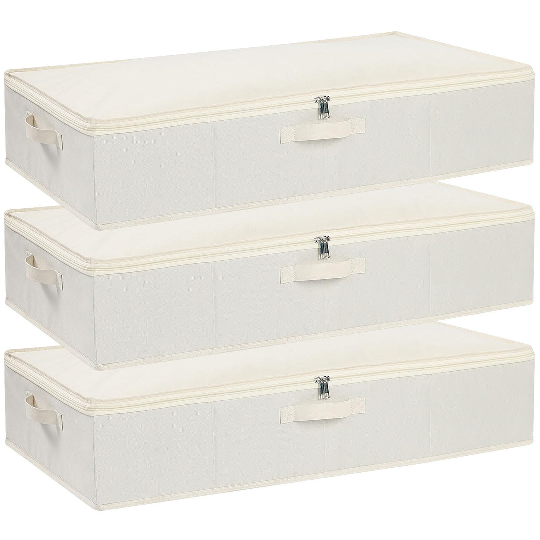 3 Stück Unterbettbox, Unterbett Aufbewahrungsbox mit deckel, Faltbare Stoffboxen mit Verstärktem Gri
