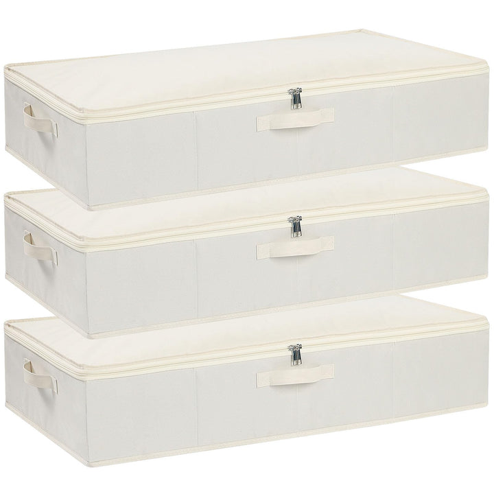 3 Stück Unterbettbox, Unterbett Aufbewahrungsbox mit deckel, Faltbare Stoffboxen mit Verstärktem Gri