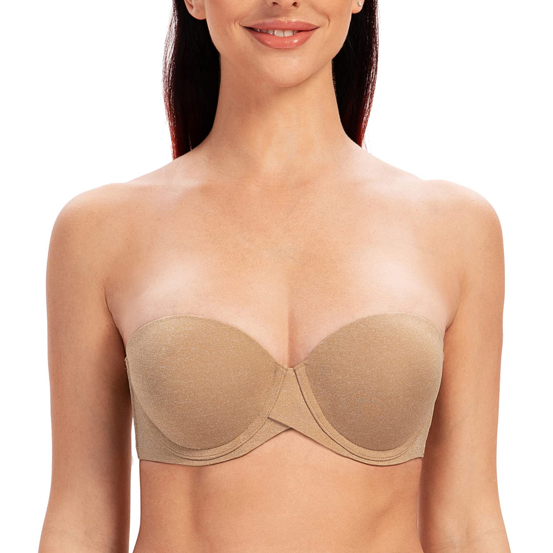 MELENECA Damen Bügel Erheben Gepolstert Hochdrücken Trägerlos BH mit geformte Cups 90B Beige Heide,