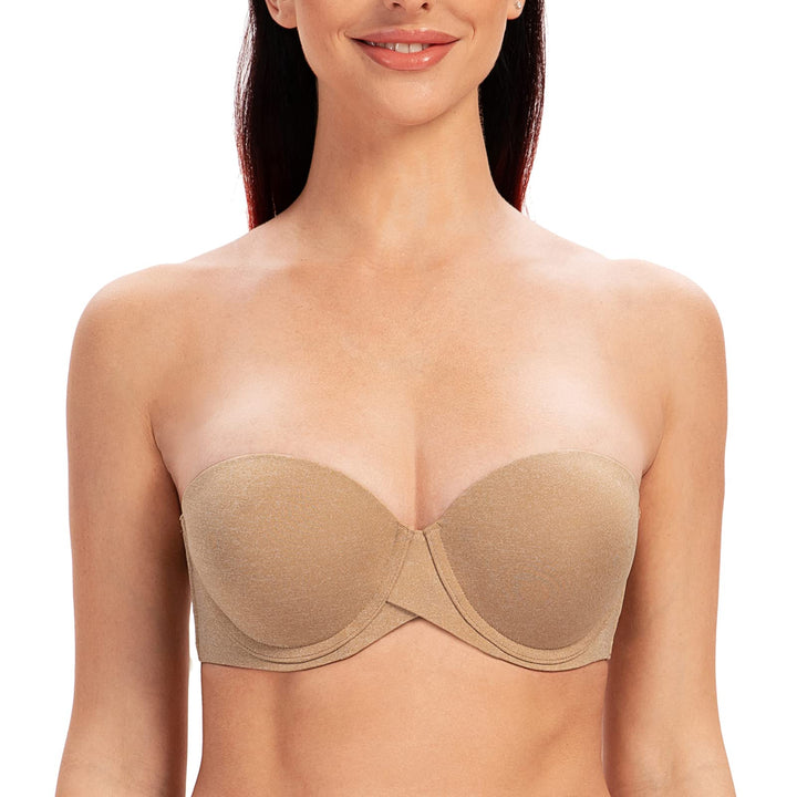 MELENECA Damen Bügel Erheben Gepolstert Hochdrücken Trägerlos BH mit geformte Cups 90B Beige Heide,