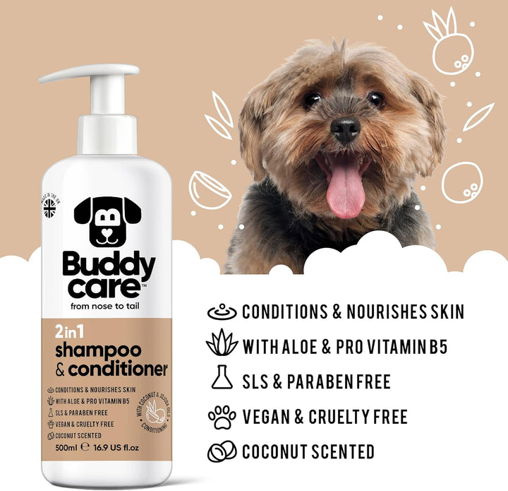2in1 Hundeshampoo und Conditioner von Buddycare (500ml) - Praktisches Hundeshampoo langhaar und welp