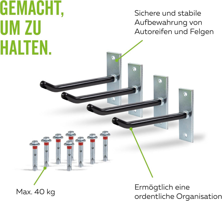 Alberts 801960 Felgenhalter-Set | Wandhalterung für Autofelgen | Reifenhalter mit überzogenem PVC-Sc