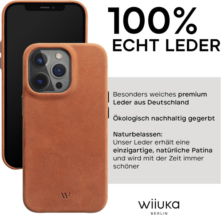 WIIUKA Hülle für iPhone 14 Pro Max, Leder aus Deutschland, Lederhülle extra Dünn, Premium Handyhülle