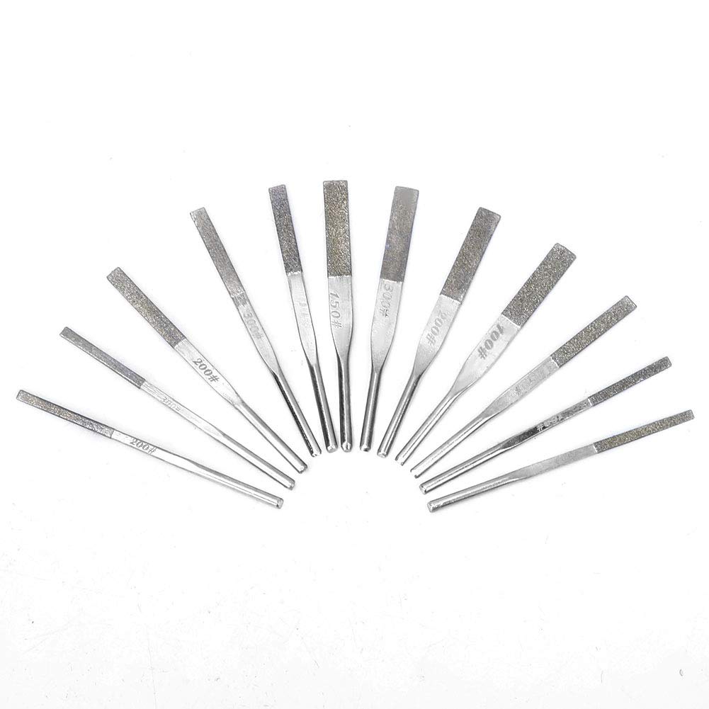 Diamantfeilen, 12 Stück, 3-mm-Schaft, Konische Maschine Zum Hin- und Herschleifen, Abgeflachte, Schr