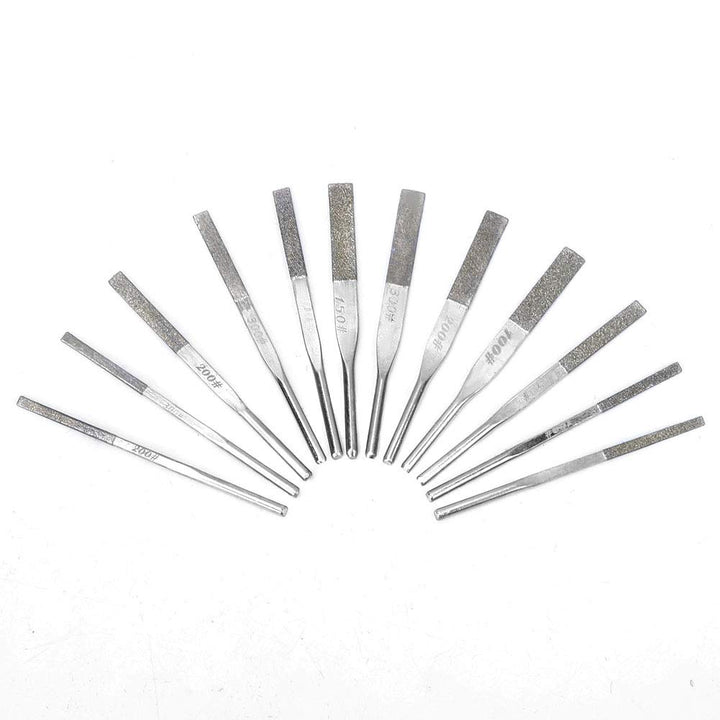 Diamantfeilen, 12 Stück, 3-mm-Schaft, Konische Maschine Zum Hin- und Herschleifen, Abgeflachte, Schr