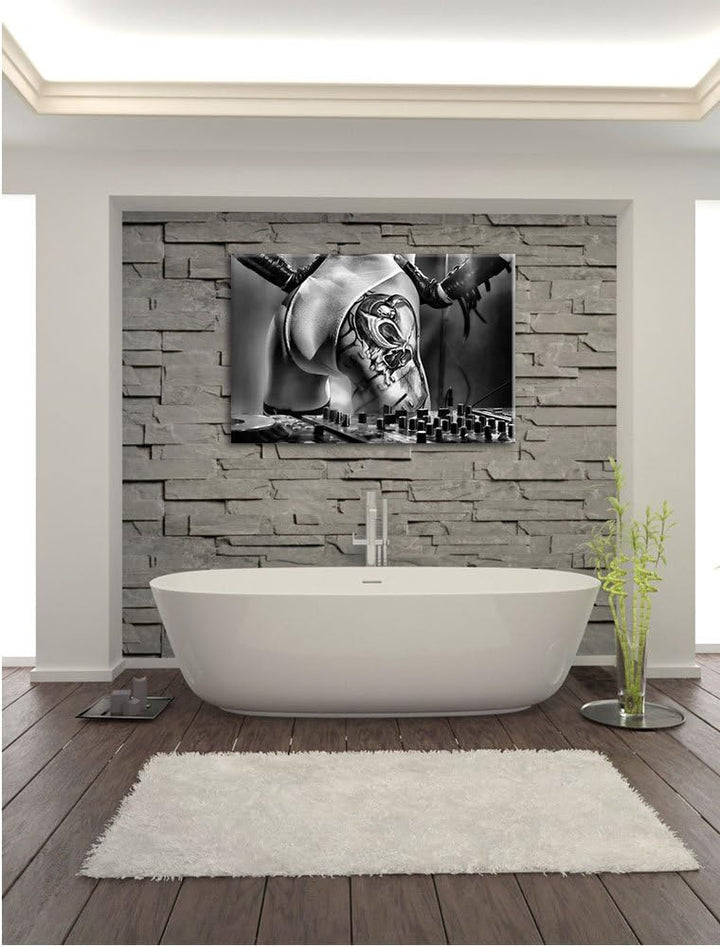 Pixxprint Sexy Frau am Plattenpult als Leinwandbild/Grösse: 100x70 cm/Wandbild/Kunstdruck/fertig bes