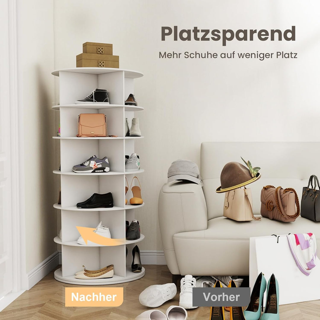 6 Tier Drehbarer Schuhregal 360° drehbares Display weisser Lazy Susan-Organizer Shoe Rack 24 Paar Sc