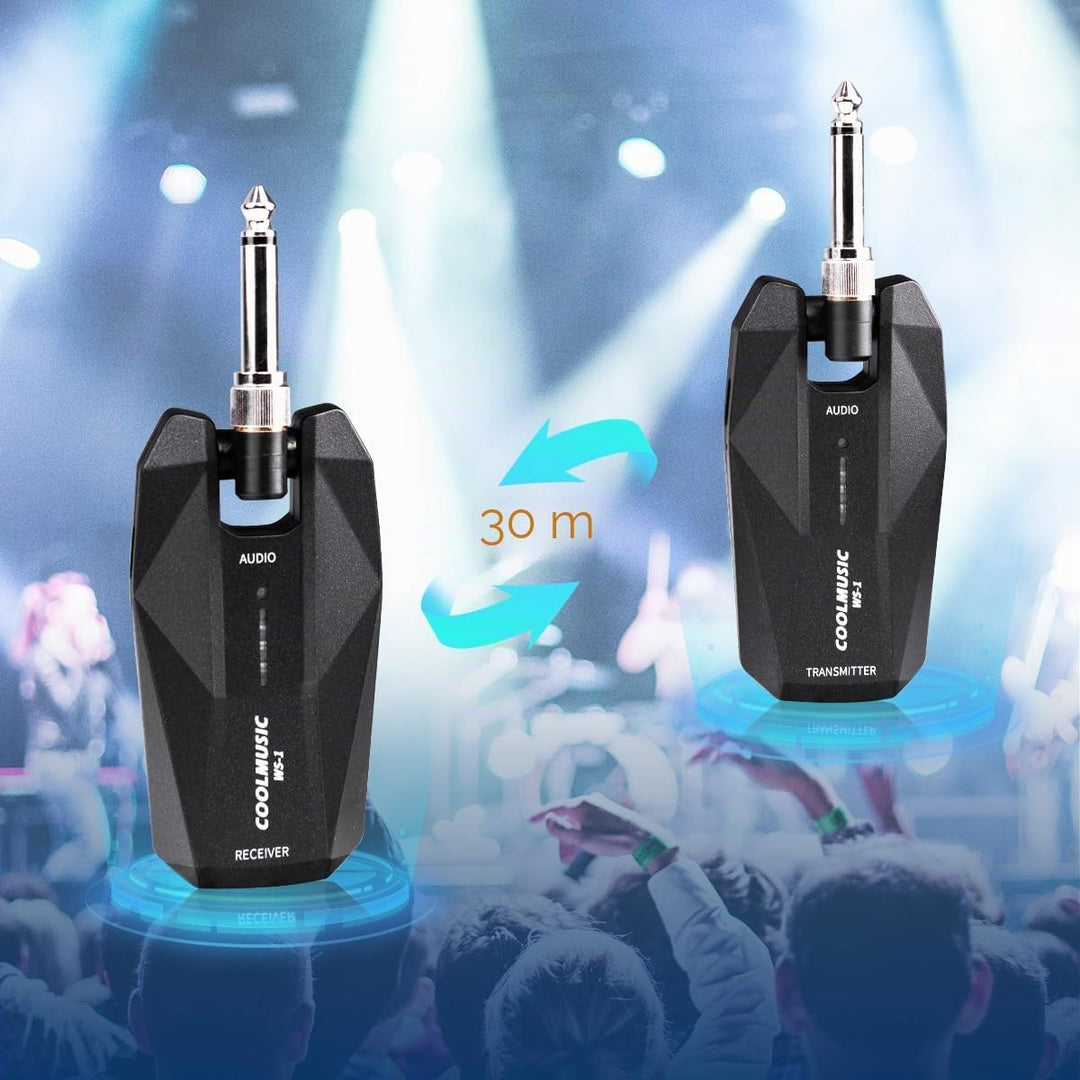 Coolmusic WS1 Kabelloses Stereo-Gitarrensystem 5,8 GHz mit 1/4-Zoll- und 1/8-Zoll-Instrumentenstecke