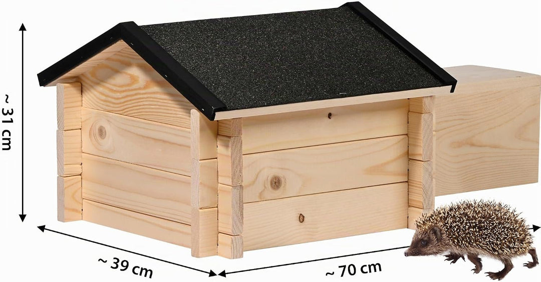 dobar® Igelhaus mit Stecksystem - Igelfutterhaus mit Bitumendach - Igelhütte mit langem Eingang Raub